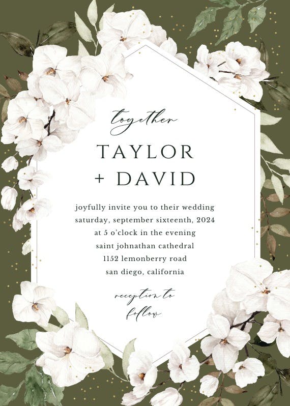 White orchid frame -  invitación de boda