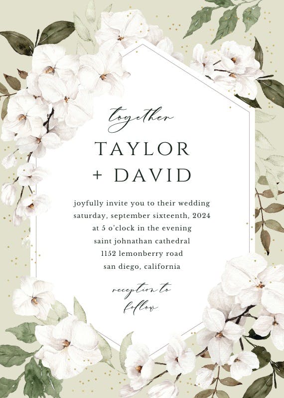 White orchid frame -  invitación de boda