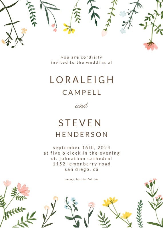 Wildflower watercolor border - wedding invitation