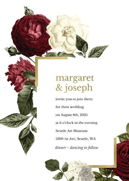 Wine red roses - wedding invitation