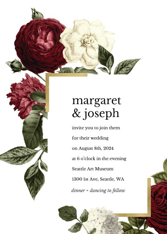 Wine red roses -  invitación de boda