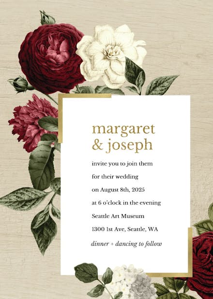 Wine red roses - wedding invitation