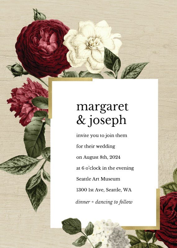 Wine red roses - wedding invitation