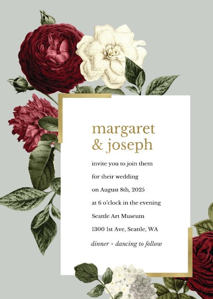 Wine red roses - wedding invitation
