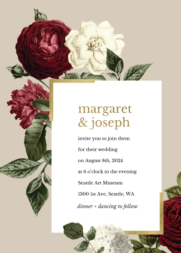 Wine Red Roses - Wedding Invitation Template (Free) | Greetings Island