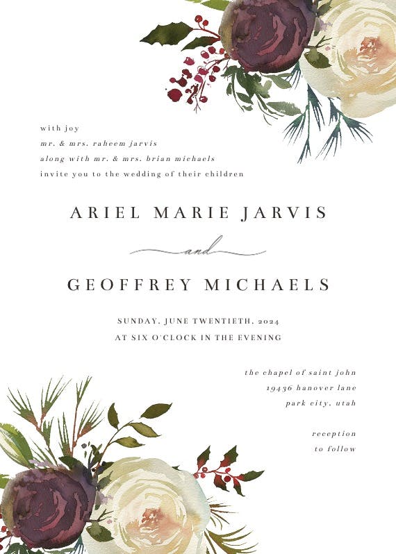 Winter rose - wedding invitation