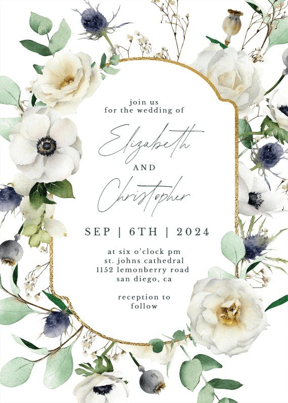Winter watercolor florals - wedding invitation