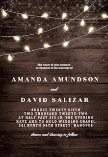 Wood and string lights - Wedding Invitation