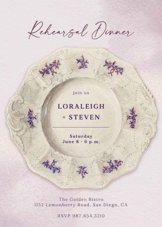 Antique plate - rehearsal dinner party invitation