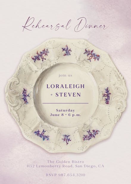 Antique plate - rehearsal dinner party invitation