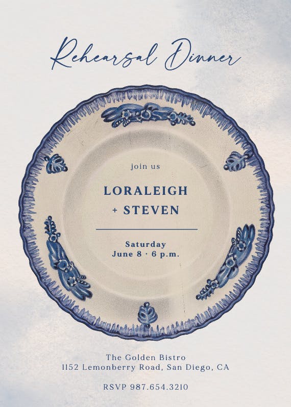 Antique plate - rehearsal dinner party invitation