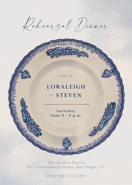 Antique plate - rehearsal dinner party invitation