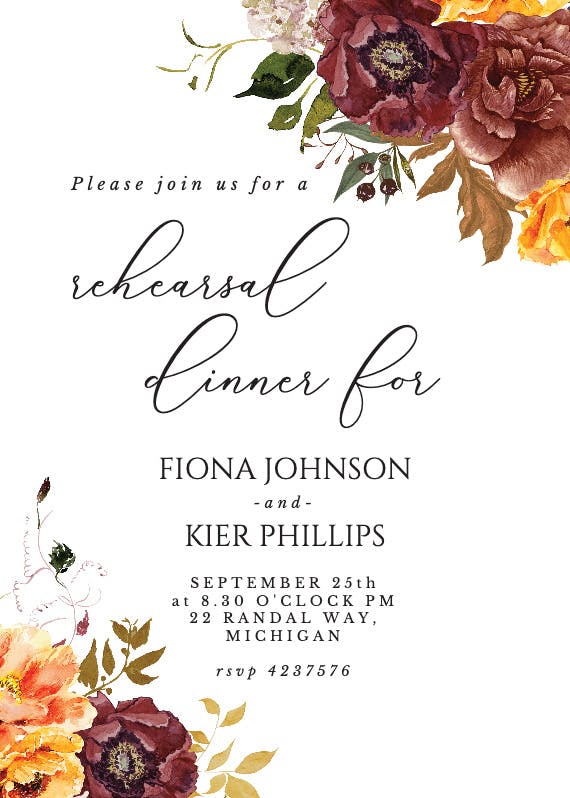 Autumn Flowers - Rehearsal Dinner Party Invitation Template | Greetings ...