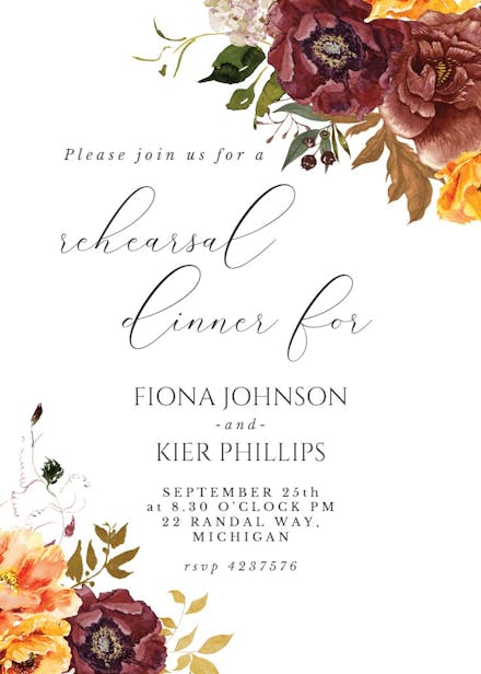 Autumn flowers - rehearsal dinner party invitation