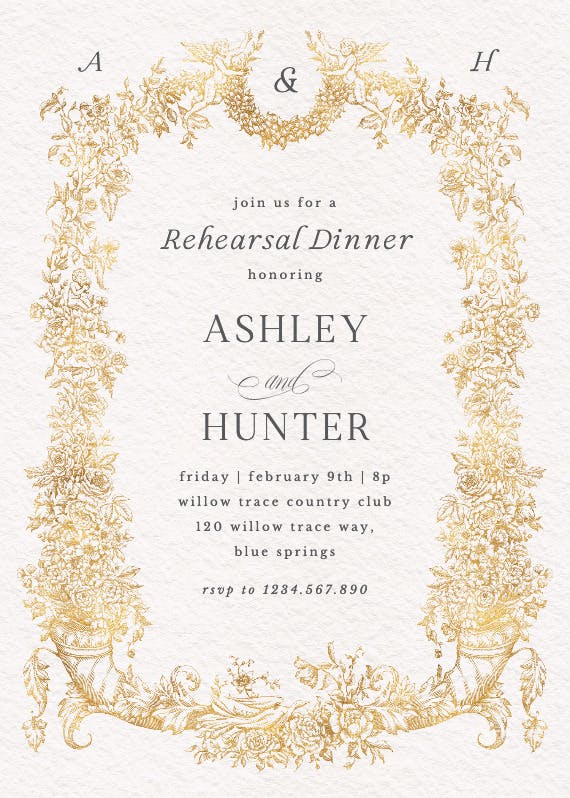 Baroque blooms - rehearsal dinner party invitation
