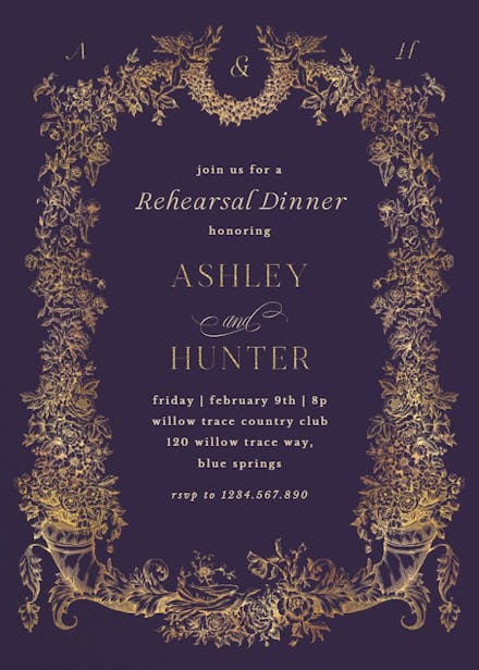 Baroque blooms - rehearsal dinner party invitation