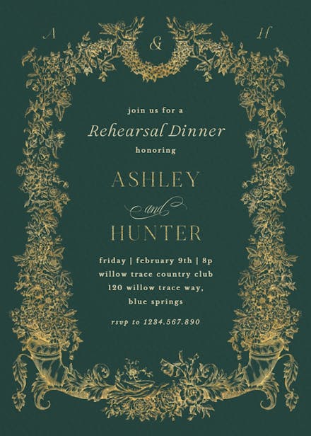 Baroque blooms - rehearsal dinner party invitation
