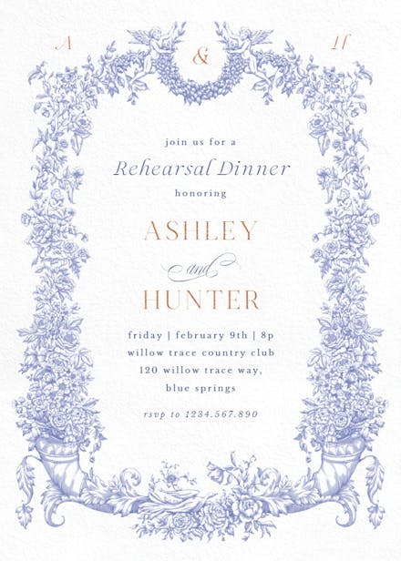 Baroque blooms - rehearsal dinner party invitation