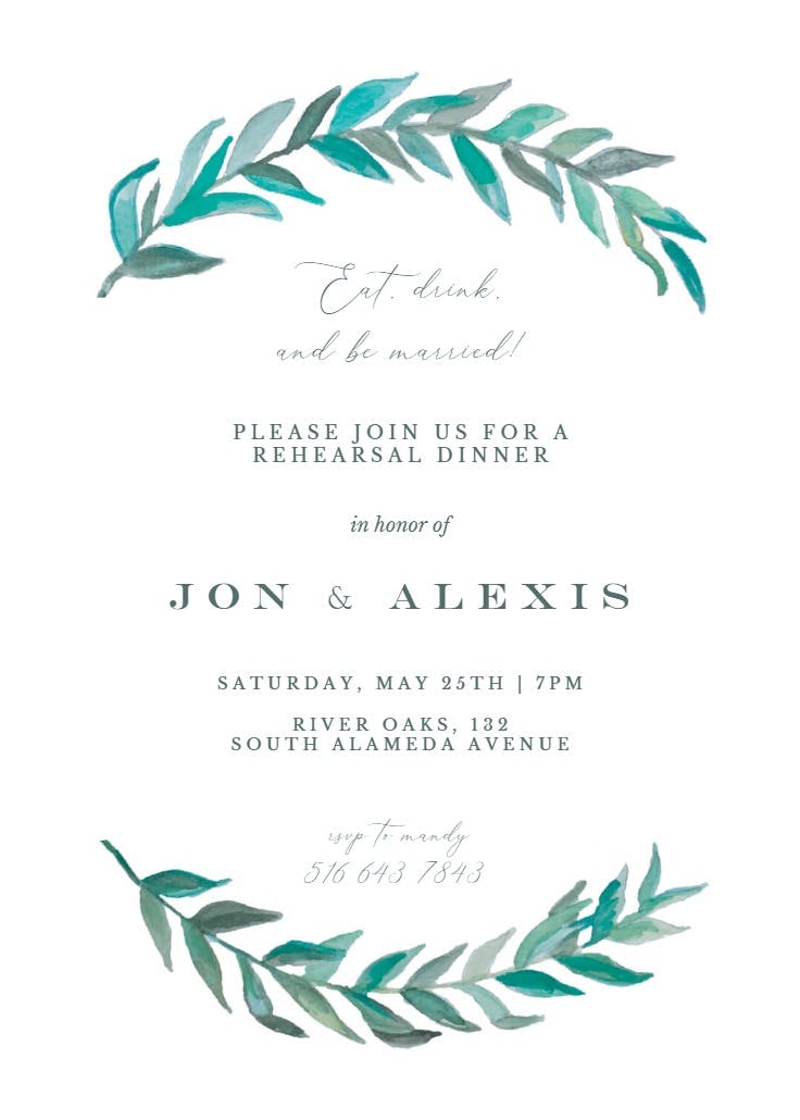 Bay laurel - rehearsal dinner party invitation