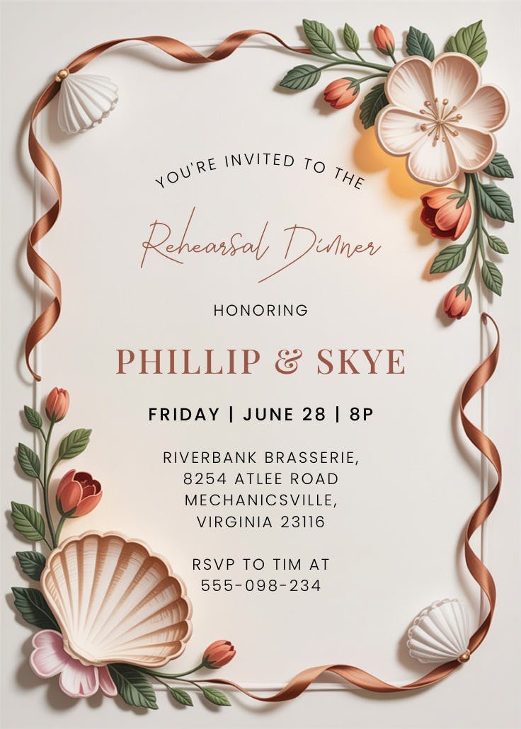 Beach florals - invitación para cena de ensayo