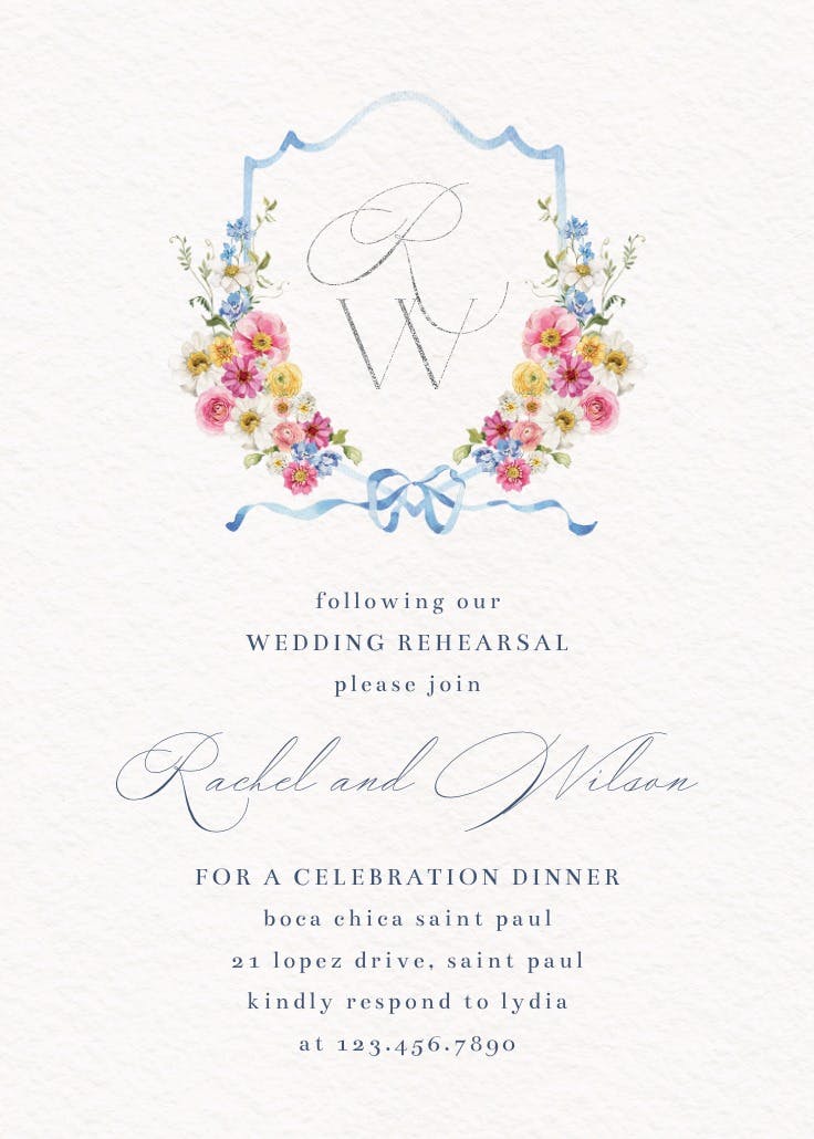 Blooms all around - rehearsal dinner party invitation