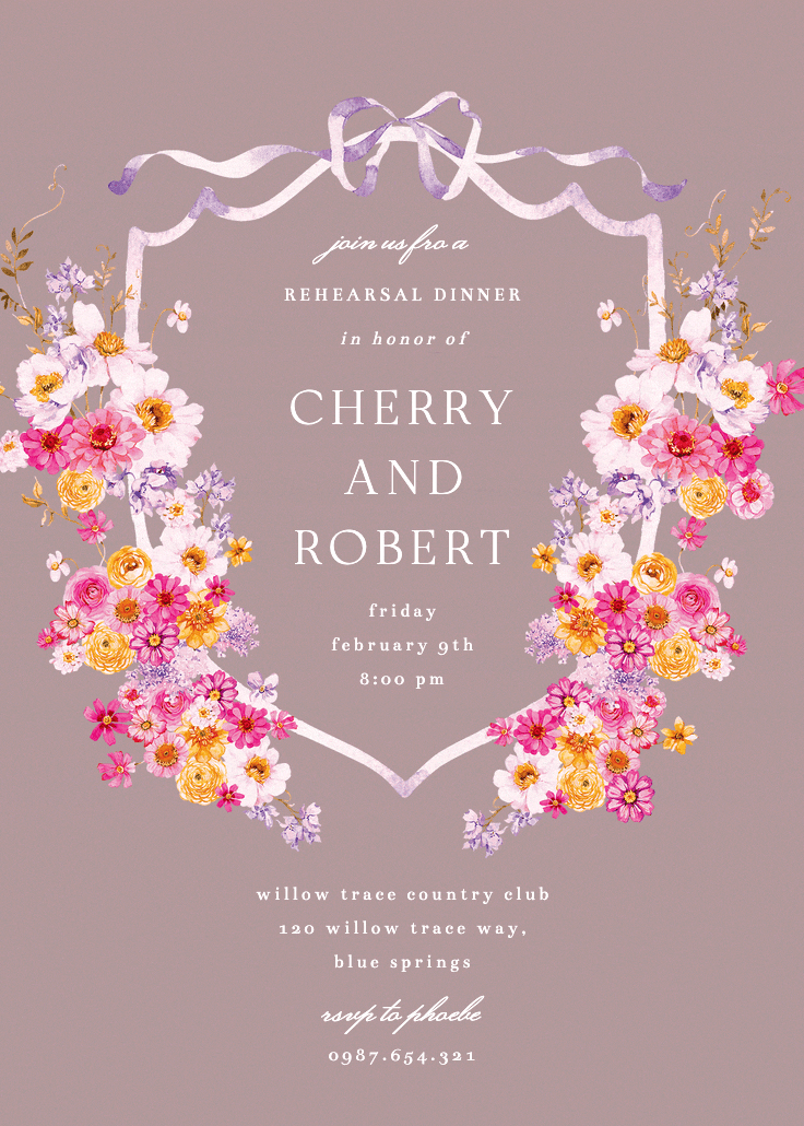 Blooms around crest - invitación para cena de ensayo