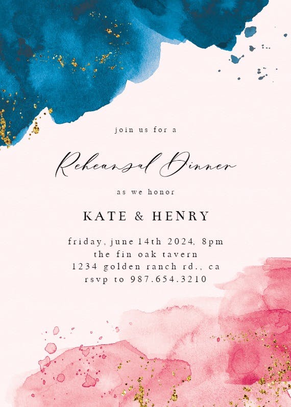 Blue vs pink - rehearsal dinner party invitation