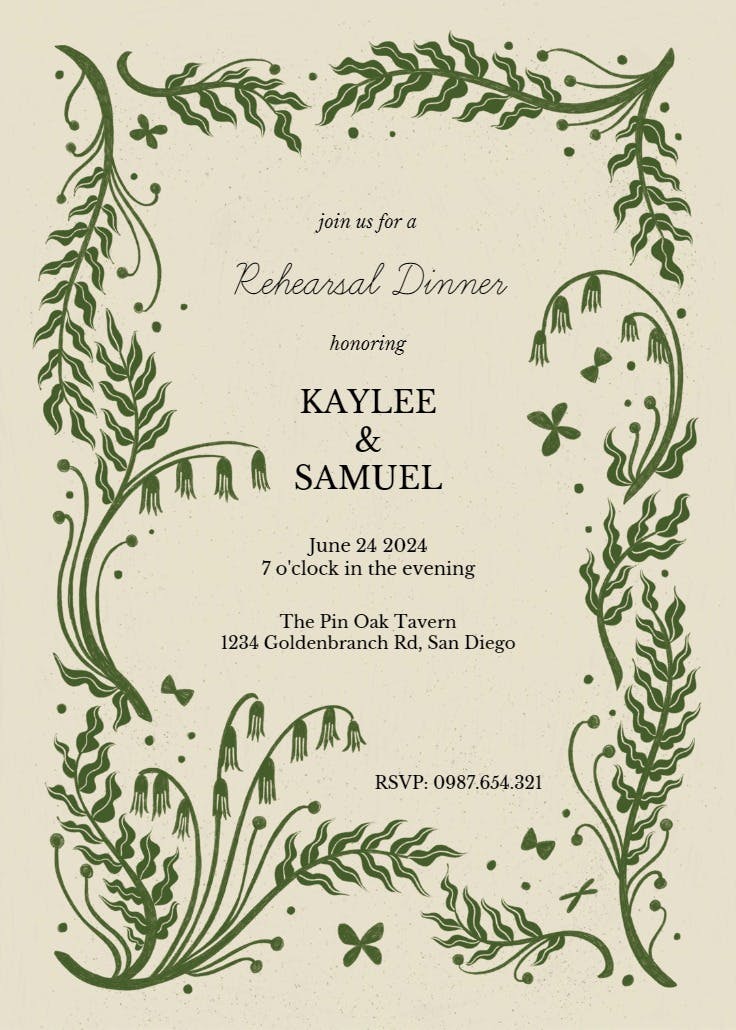 Bluebells - invitación para cena de ensayo