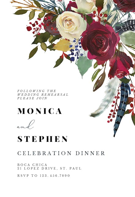Boho Bordo Flowers - Rehearsal Dinner Party Invitation