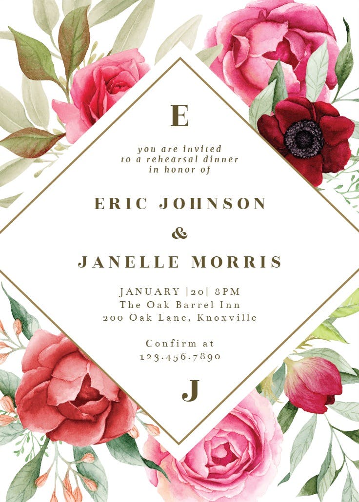 Boho romance - rehearsal dinner party invitation