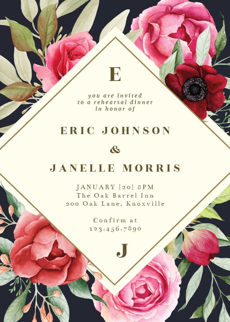 Boho romance - rehearsal dinner party invitation