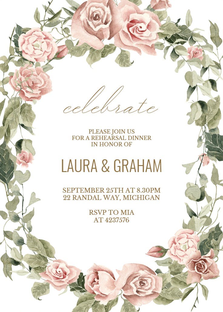 Boho rose dusty pink - rehearsal dinner party invitation