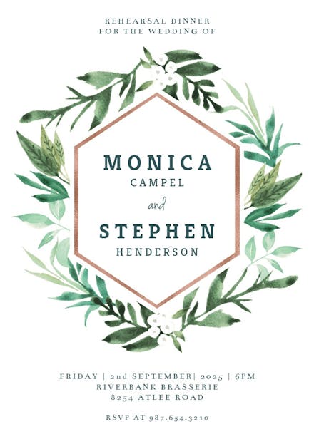 Botanical hexagon - rehearsal dinner party invitation