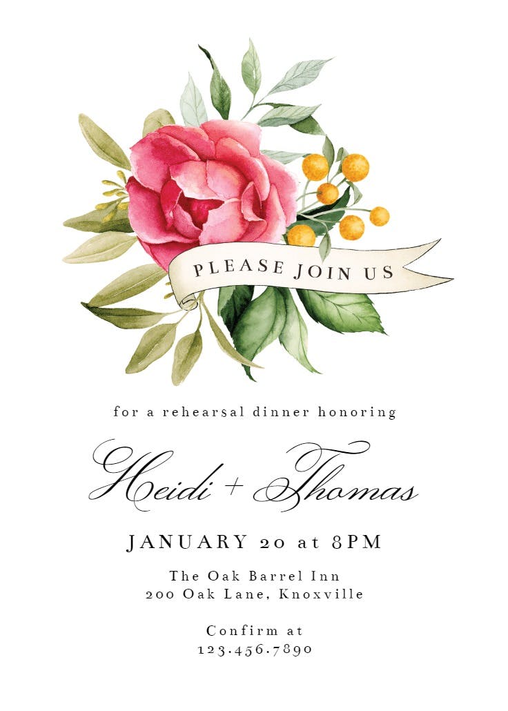 Bouquet ribbon - rehearsal dinner party invitation