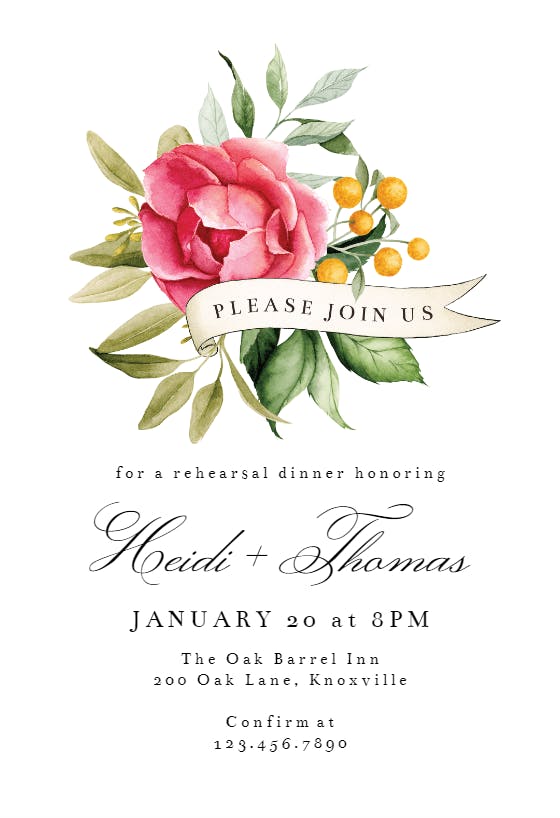 Bouquet ribbon - rehearsal dinner party invitation