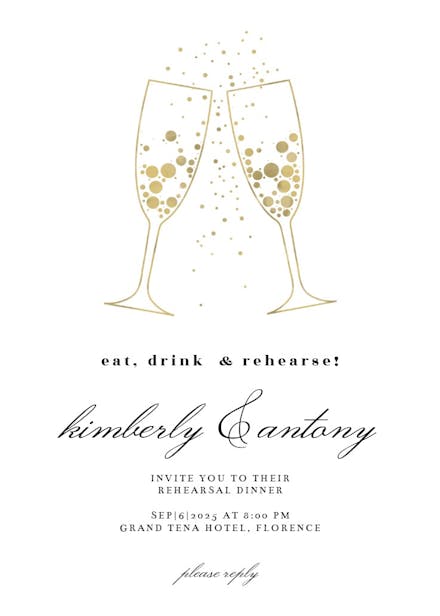 Bubbly glasses - rehearsal dinner party invitation