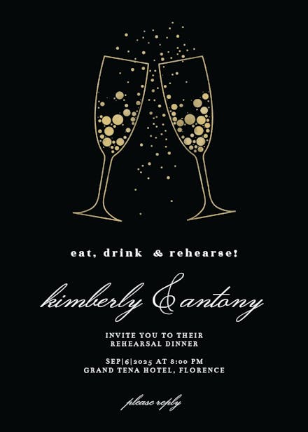 Bubbly glasses - rehearsal dinner party invitation