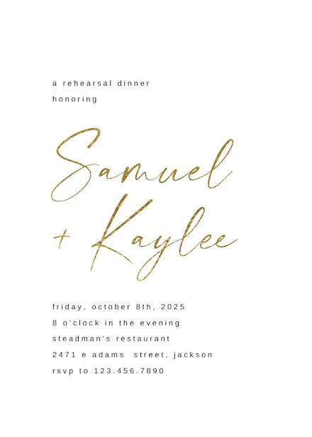 Calligraphy names - rehearsal dinner party invitation
