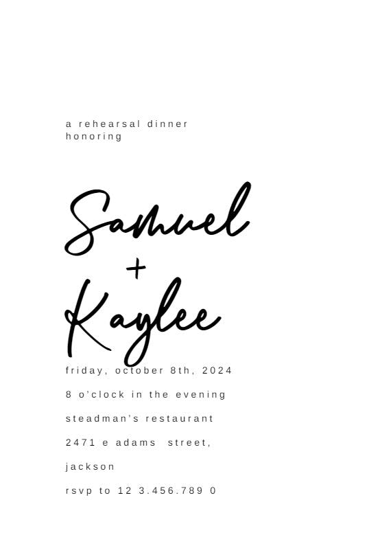 Calligraphy names - rehearsal dinner party invitation