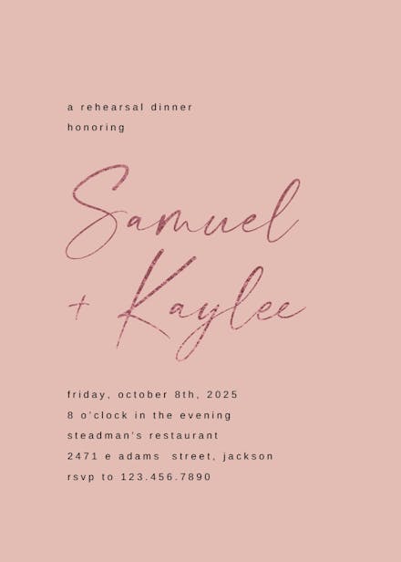 Calligraphy names - rehearsal dinner party invitation
