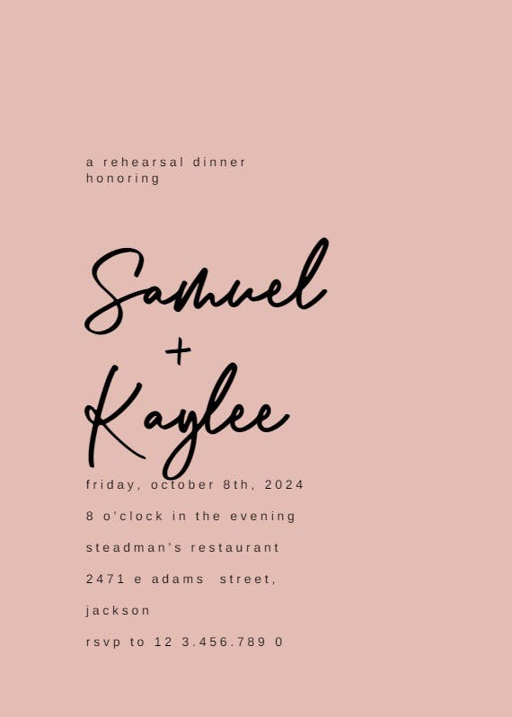 Calligraphy names - rehearsal dinner party invitation