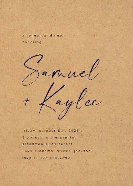 Calligraphy names - rehearsal dinner party invitation