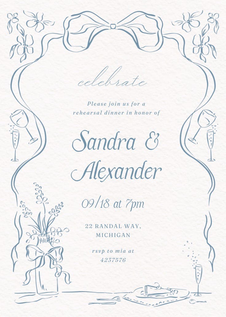 Casual comforts - invitación para cena de ensayo