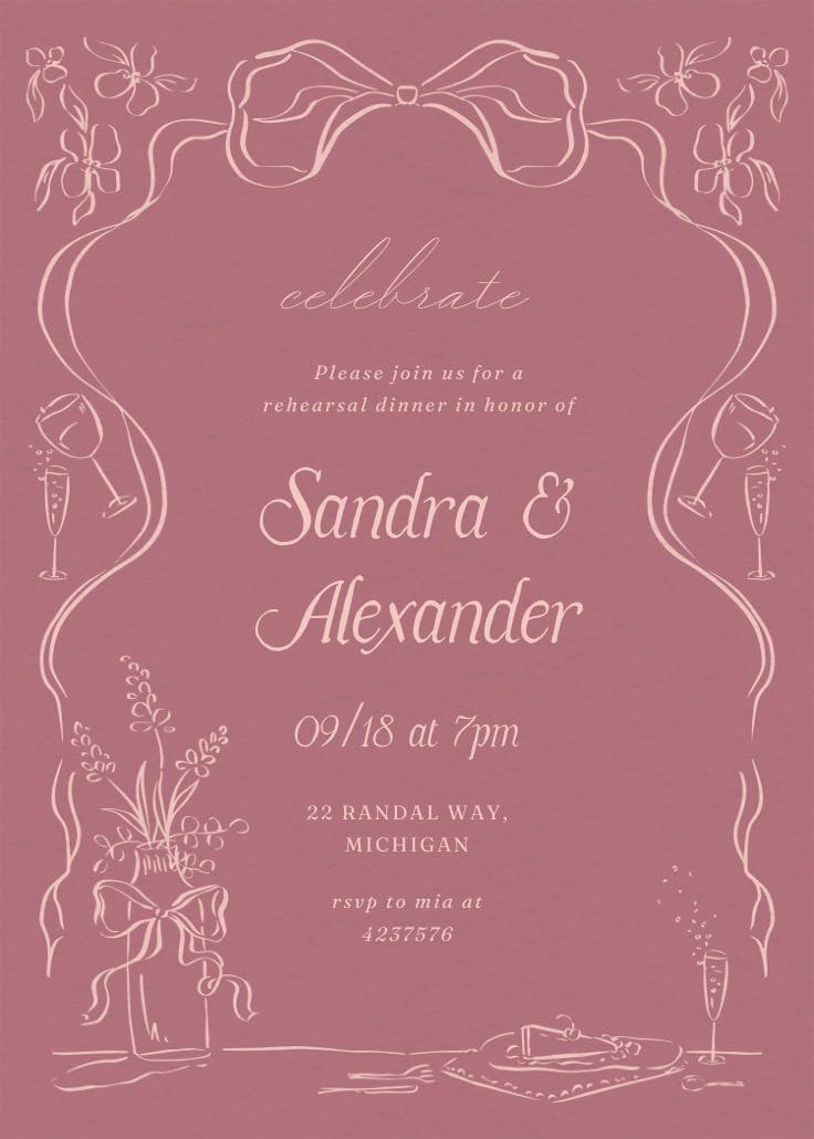 Casual comforts - invitación para cena de ensayo