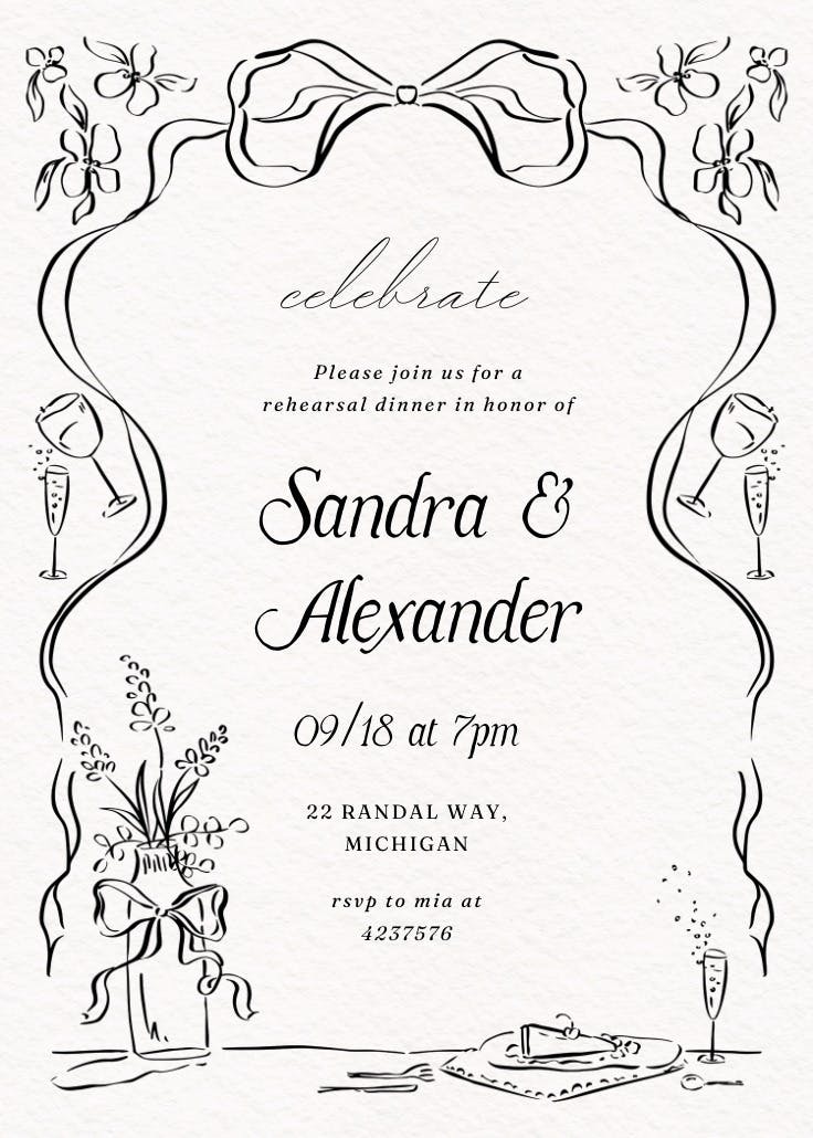 Casual comforts - invitación para cena de ensayo