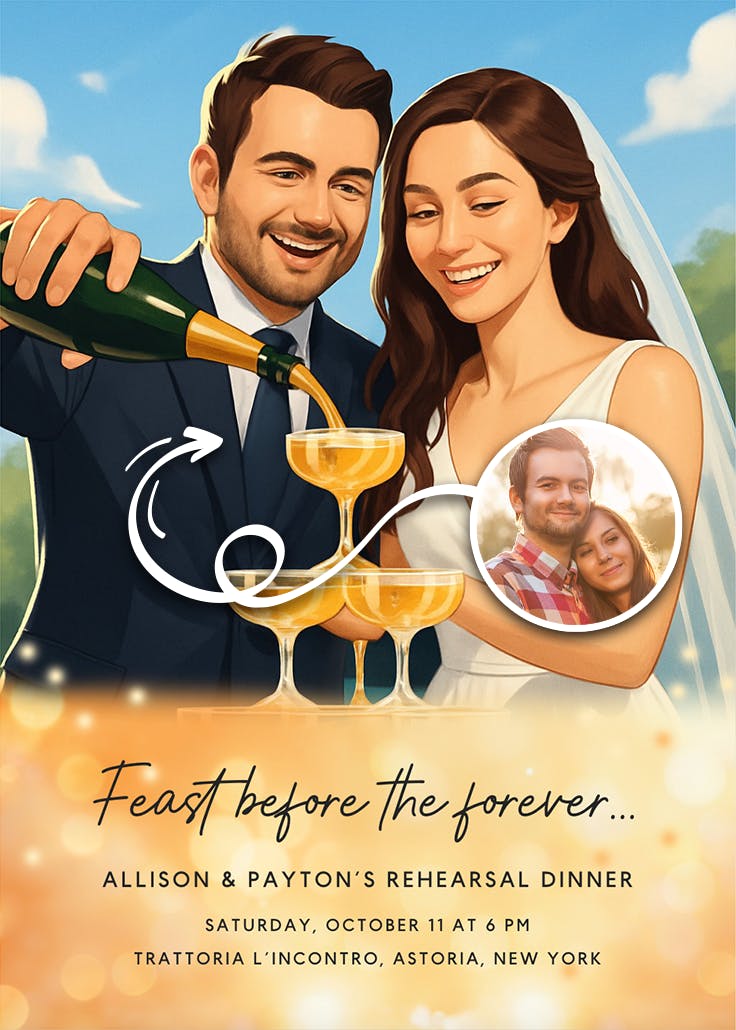Champagne tower - invitación para cena de ensayo