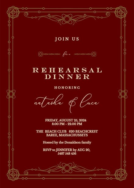 Classic Border - Rehearsal Dinner Party Invitation Template (Free ...