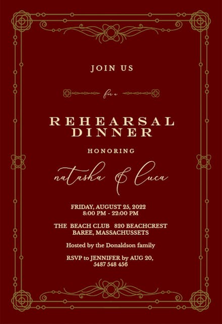 Classic Border - Rehearsal Dinner Party Invitation Template (free 