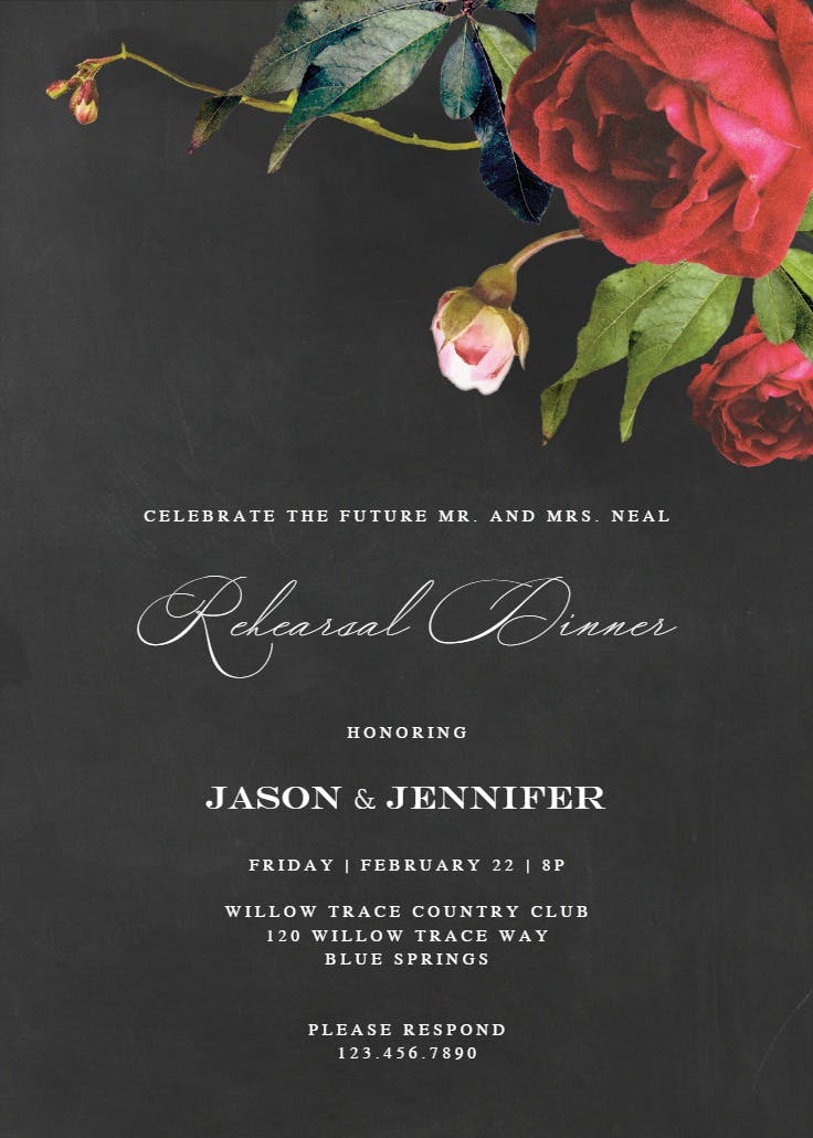 Climbing roses - rehearsal dinner party invitation