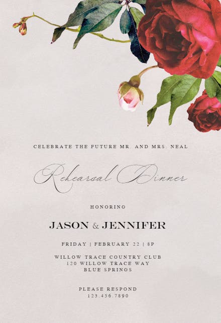 Climbing roses - rehearsal dinner party invitation